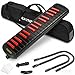 Eavnbaek 32 Keys Melodica Instrument, Soprano Melodica Air Piano Keyboard Pianica with 2 Soft Long Tubes, 2 Short Mouthpieces and Carrying Bag (Red+Black, 32 Keys)