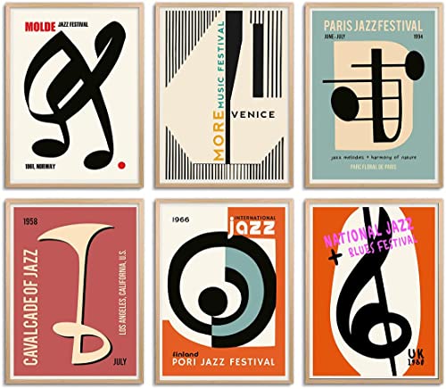 Mejores review On-line Cuadro instrumentos musicales - los más vendidos. 34 Póster de festival de jazz, póster de instrumento musical clásico, lona para pared, decoración estética de habitación, juego de 6 (8 x 10 pulgadas), sin marco