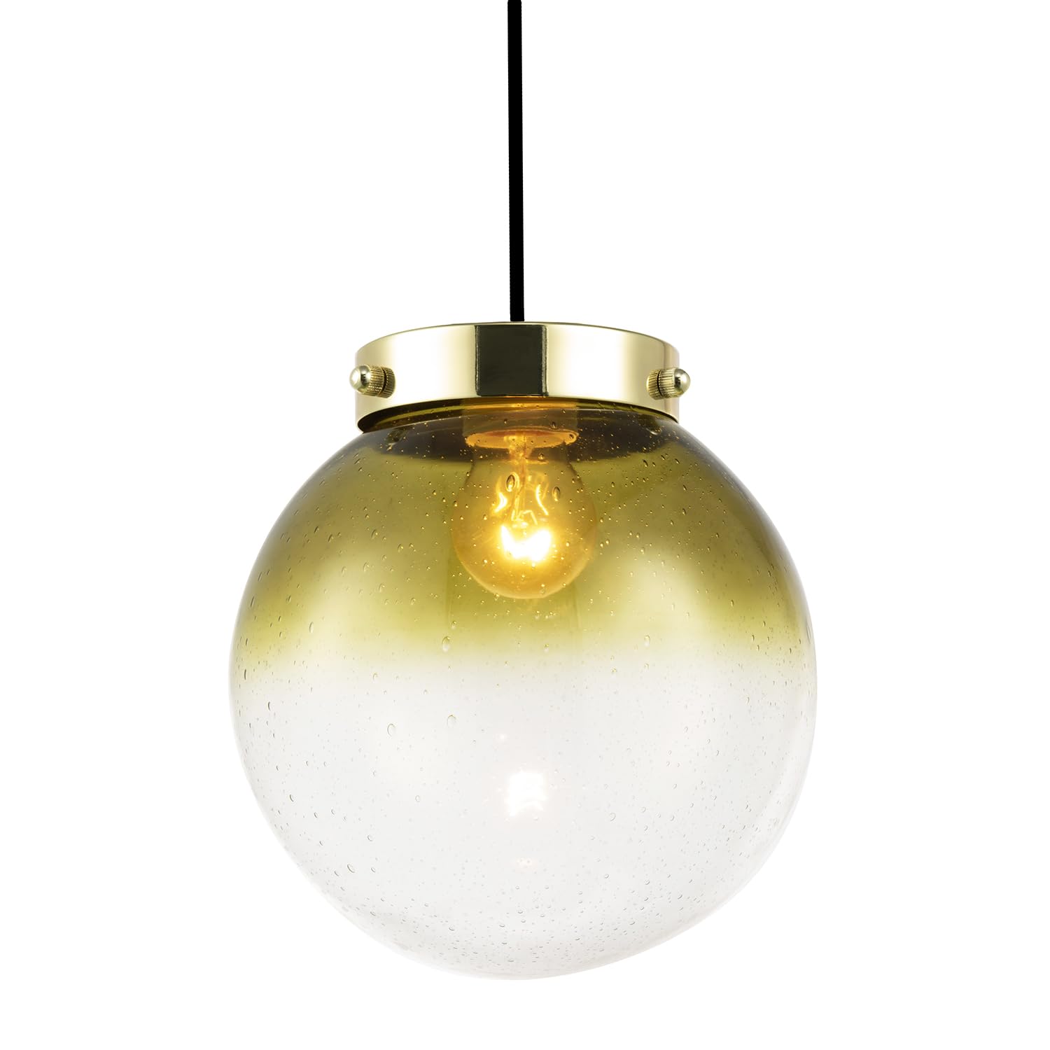 B&Q -  Ombre Green And Clear Bubble Glass Pendant Lighting Shade With Gold Lamp Holder