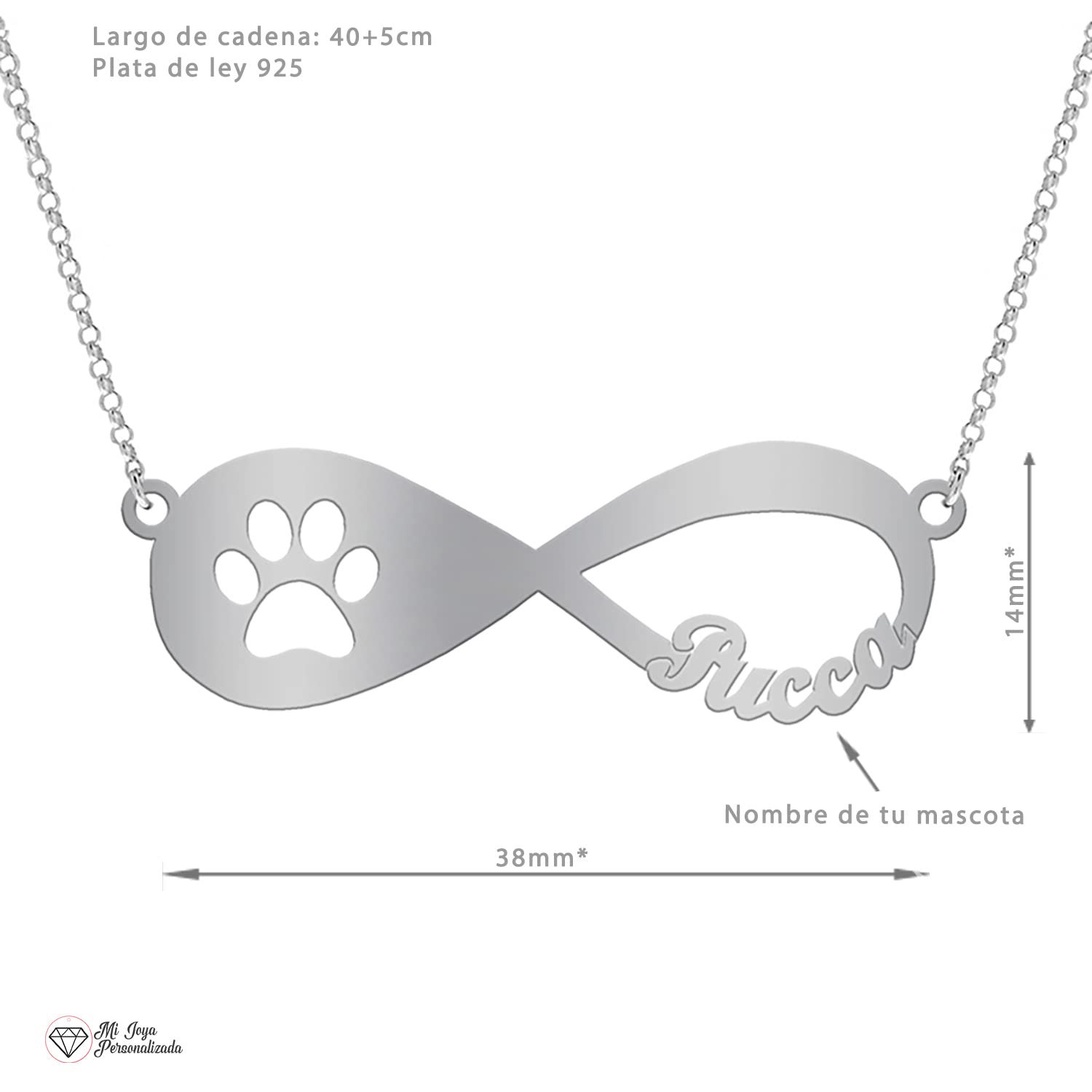 Collar Infinito Plata Personalizado con Nombre y Huella de Perro - Colgante con Pisada de Mascota para Niña Mujer Pareja Amiga