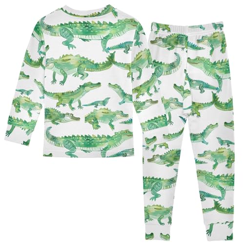 Cartoon Pajamas Set Crocodile Pattern Green Long Sleeve PJs Cotton Jammies Sleepwear Top and Pants2