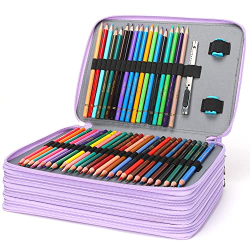Image of Vomgomfom 200 Slots Pencil Case 4-Layer PU Leather, Handle, Purple