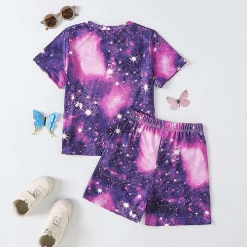 Image of 9-16Y Tween Girl Clothes 2 Piece Short Sleeve Heart Print Top and Shorts Teen Girl Summer Outfits Short Set
