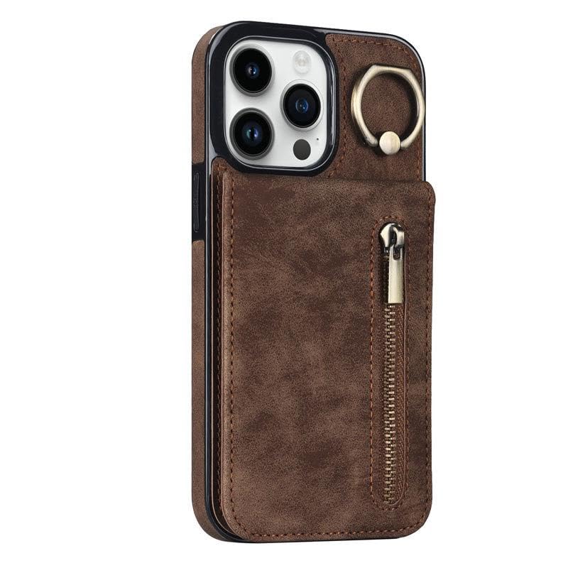 iPhone 14 Pro Case Premium Case with Coin Purse and Wallet Card and ID Holder with Ring and Stand Premium Leather (iPhone 14 Pro WZ Brown)