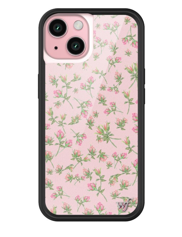 Wildflower Cases - Baby Pink Posie Rosie Case, Compatible with Apple iPhone 15 | Pink, Floral, Green, Gift, Cute - Protective Black Bumper, 4ft Drop Test Certified, Women Owned Small Business