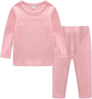 Conjunto de Ropa Interior Térmica Básica para Niños 2 Piezas Camisetas Mangas Largas y Calzoncillos Largos Pijamas Suaves de Algodón Ropa de Dormir Color Sólido 1-8 Años
