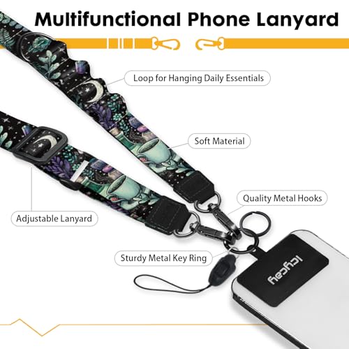 Image of Icycay Phone Lanyard Crossbody Strap Neck Adjustable Teacher Women Skull | for Cell Phone Case Keys ID Badges, Anti Theft, Multifuctional, Goth Phone Holder, Travel Hiking Essential Accessories, Gifts