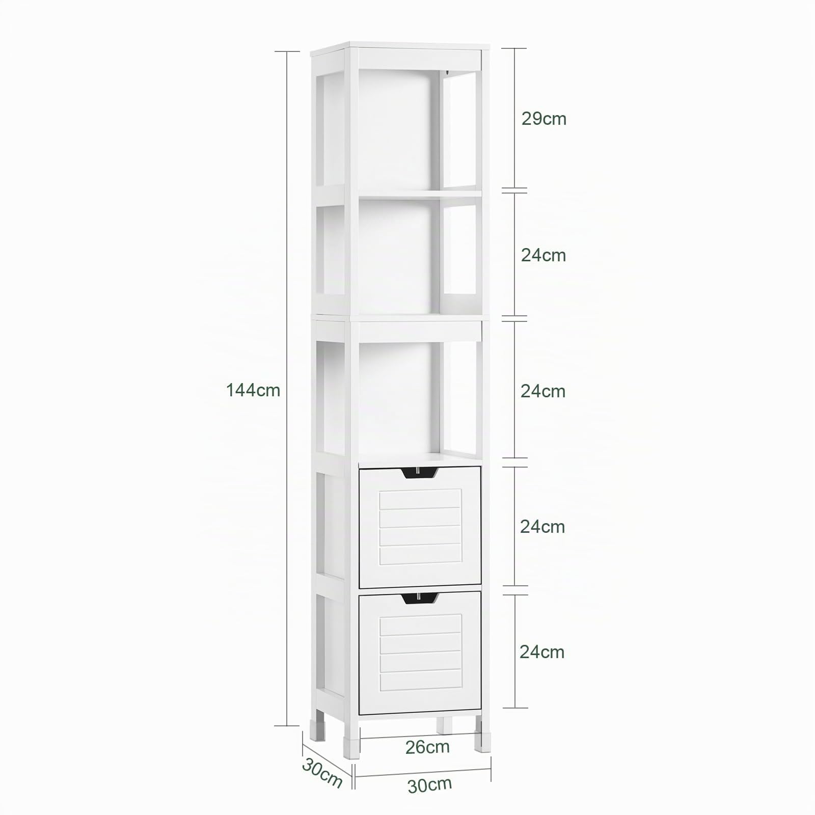 SoBuy Mobile Bagno Colonna Slim Salvaspazio Ripiani Regolabili 30x30x144cm | Armadietto Verticale Moderno Anti-Umidità per Bagno, Lavanderia e Cucina, Bianco, FRG126-W