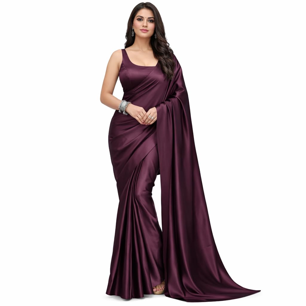Women’s Premium Japan Satin Silk Plain Saree with Unstitched Blouse Piece – 5.5 Meters, Soft Smooth Finish, Elegant Solid Color Traditional Saree-image-23