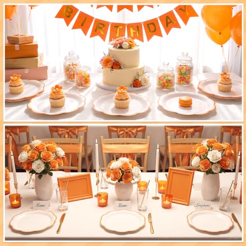 Image of 30 Pcs Orange and White Paper Plates, 7 In Scalloped Fall Plates Disposable