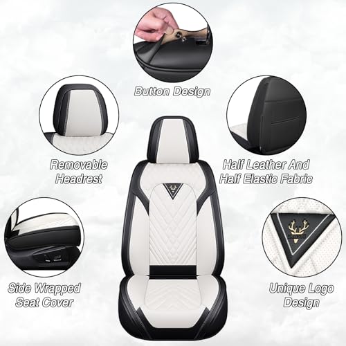 Image of Car Seat Covers for Chevrolet Equinox 2005-2026, Premium Nappa Leather Waterproof & Anti-Slip, Full Coverage Customized fit Chevrolet Equinox Seat Covers Front Set (2 Seats Standard,Black-White)