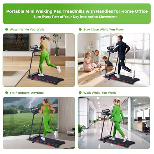 Image of Walking Pad Treadmill with Handle Bar, 3.0HP Portable Electric Treadmills for Home Exercising, 0.6-7.6MPH Mini Walking Pad Treadmill with Incline, Small Under Desk Treadmills for Home Small, 350LBS