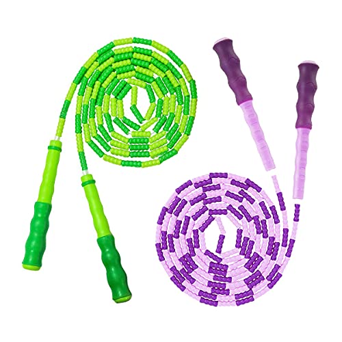 Image of Polypropylene Soft Beaded Adjustable Tangle - Free Segmented Skipping Rope (Green and Purple) -2 Pieces