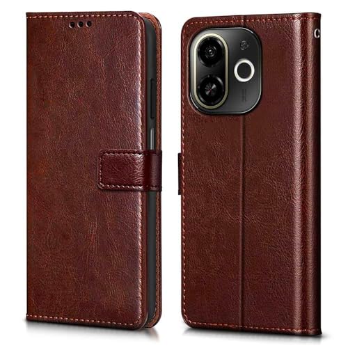 Image of Vintage Closer Matte Leather Flip Cover Compatible Model for Tecno KL8h / Spark 30C 5G - Tan Brown