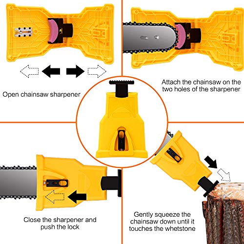 Electric Chainsaw Teeth Blade Sharpener - Chain Saw Blade Sharpener Fast Sharpening Stone Grinder Tools Bar Mounted Suitable for 14/16/18/20 Inch Two Holes Chain Saw Bar