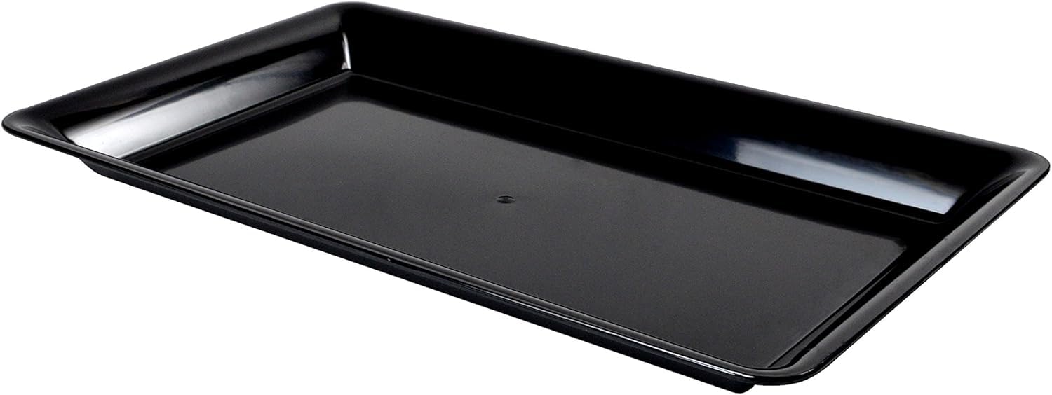 Platter Pleasers Rectangular Serving Tray by Fineline settings – 18" x 12", Plastic, Black, Model RC473.BK
