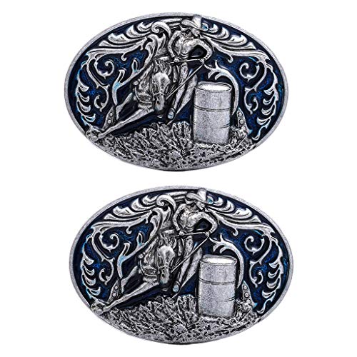 oshhni 2x Masculino Prata Antigo Barril de Corrida em Formato Oval com Fivela de Cinto de Corrida Oc