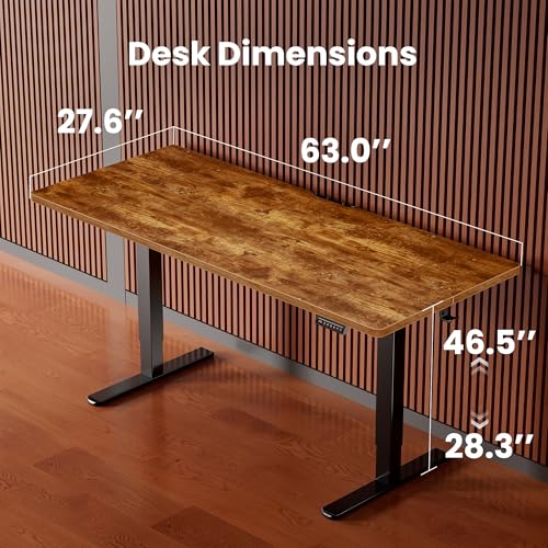 Image of ErGear 63 X 28 Height Adjustable Electric Standing Desk, Vintage Brown | Smooth Height Adjustment, 4 Memory Presets, One-Touch Control, Stable Steel Frame, 176 lbs Capacity, Easy Assembly