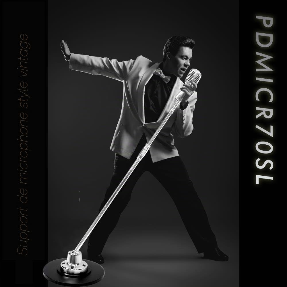 Pyle Micro- Microphone Rétro et Support Swing - Microphone Dynamique Unidirectionnel Professionnel Vintage Classique avec Pied Micro Réglable - Câble XLR pour Utilisation sur Scène/Studio- Argent