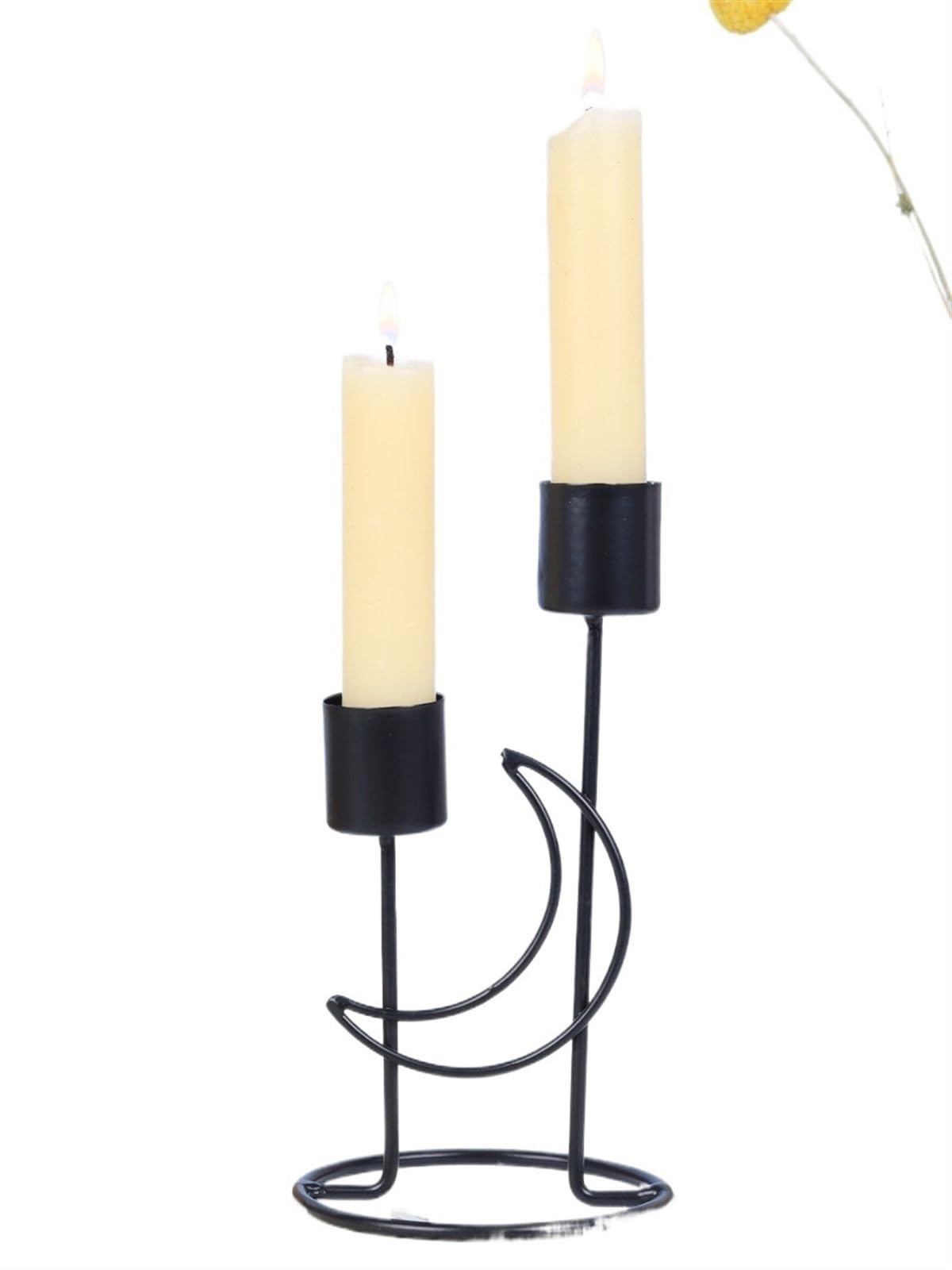 Candle Holders 1pc Metal Candlestick Moon Shape Stand Candles Holder for Dining Party Wedding Pillar Desktop Tealight Decoration(Black)