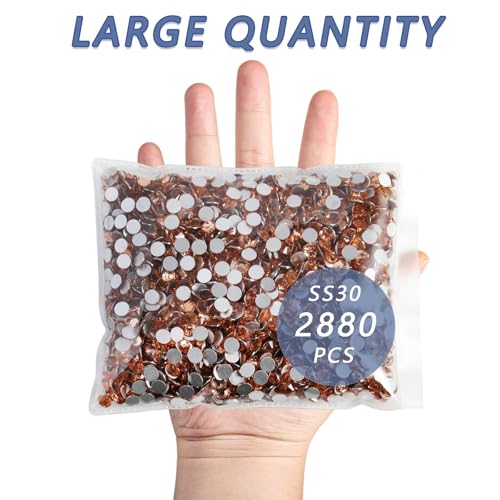Image of Beadsland Flat Back Crystal Rhinestones Bulk, Light Peach, SS30, 2880pcs | Flatback Glass Gems for Nails Crafts Clothes DIY Decoration, Glue Fix, 6.3-6.5mm.Champagne
