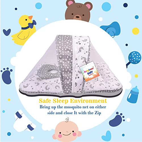 Babytoons-Baby-Bedding-for-New-Born-Mattress-with-Mosquito-Net-Sleeping-Bag-Baby-Nest-Bed-0-6-Months-Grey