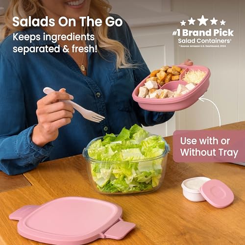 Image of Bentgo Glass Salad Container with Airtight Lid & Leak-Proof Sauce Cup
