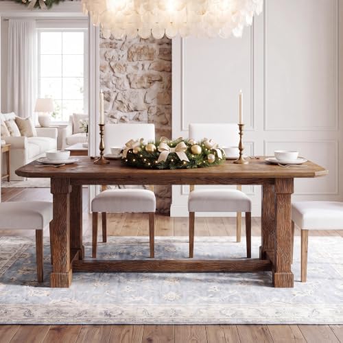 TRIBEWOOD 63" Solid Wood Dining Table, Rectangular Kitchen Table with Sturdy Legs, Rustic Wooden Dinner Tables for 4-6, Dining Room, Living Room, Dark Brown — view 7
