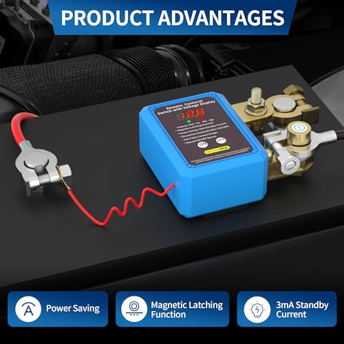 RVBOATPAT 240A Kill Switch 12V Remote Battery Disconnect Switch with Led Voltage Display Automatic Power Shut Off Switch Anti Theft for Auto Car Truck Boat - Thumbnail 3