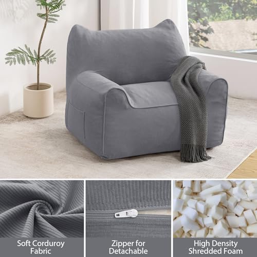 HOMMPA Bean Bag Chair for Adults with Armrests- Cat Shaped Large Comfy Beanbag Lazy Floor Sofa Chair for Living Room Bedroom Dorm Grey - image 3