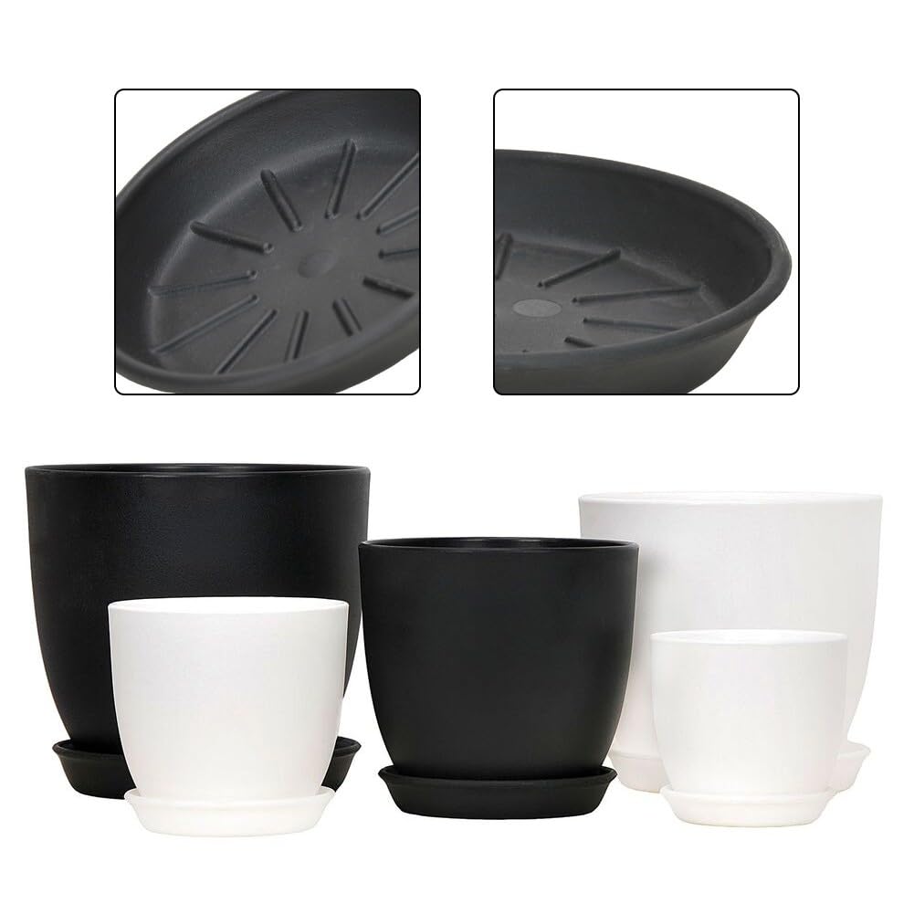 Lot de 10 pots de fleurs en plastique avec soucoupes - 180 x 165 mm - Moderne - Mat - Pour intérieur et extérieur - Décoration de jardin - Noir