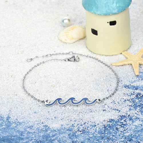 Image of Lauren-Spencer Wave Anklet for Women Gold Silver Plated Beach Ankle Bracelets Ocean Wave Boho Anklets Adjustable Summer Foot Jewelry for Women Birthday Gifts