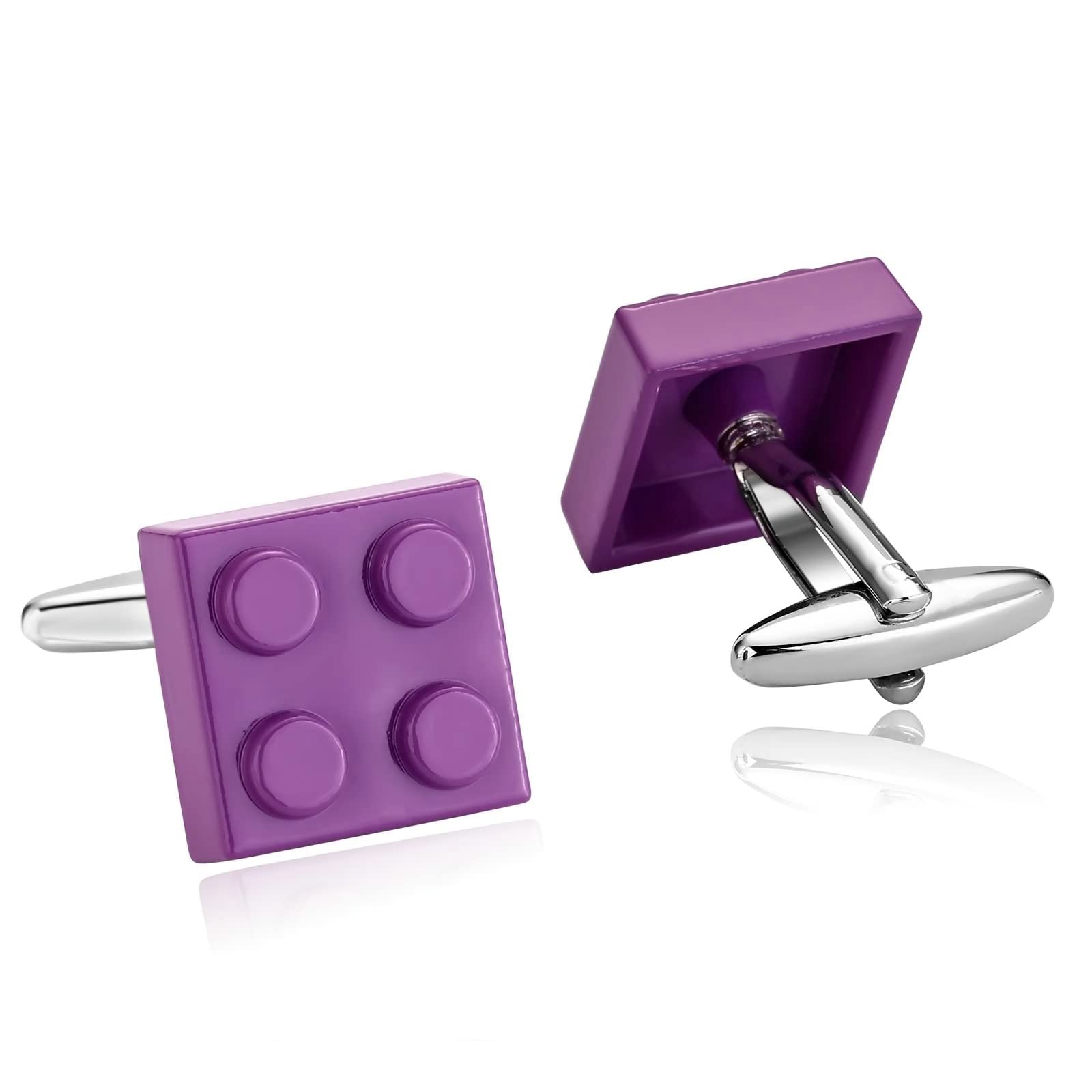 Skcess Purple Men Initial Cufflinks Stainless Steel Cufflink, Building Blocks Cufflinks Jewelry Gift for Men