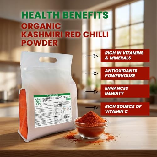 Image of Pure Tree Certified Organic Kashmiri Red Chilli Powder | 5 Kg / 5000 g | Kashmiri Lal Mirch Powder | Organic Red Chilli Powder | Kashmiri Laal Mirch gives Vibrant Red Color & Mild Heat to your dishes