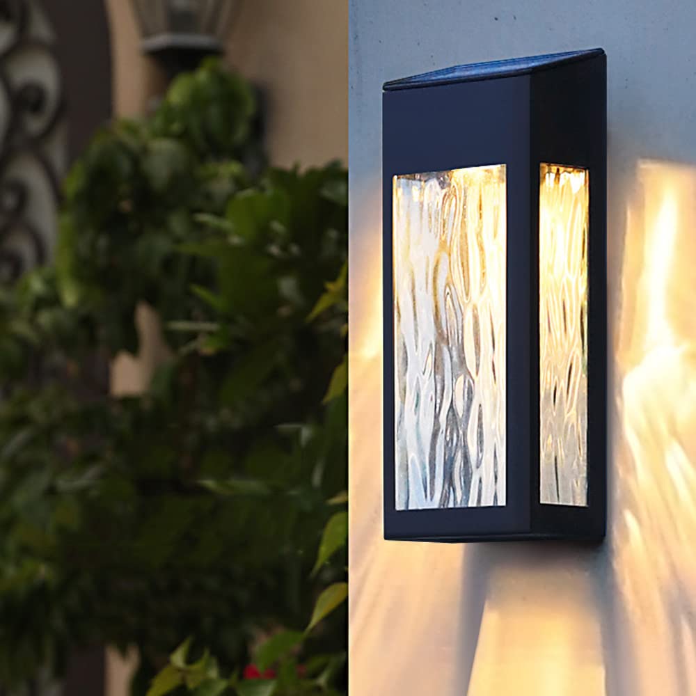 Faroles solares de Pared para Exteriores - Apliques LED Impermeables IP44 para Porche, Patio y Valla, lámparas de Seguridad Decorativas en Negro Mate, iluminación Exterior de Montaje