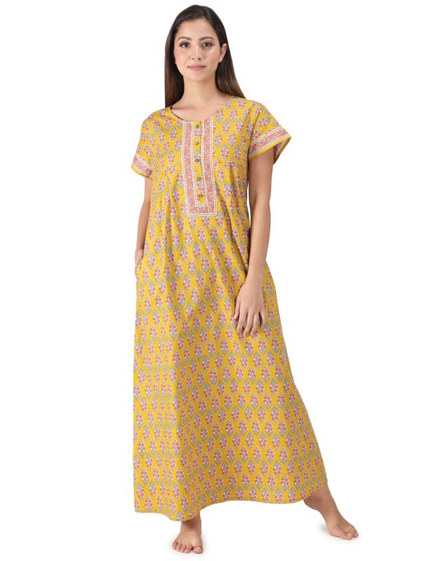 Core Style Cotton Night Gown for Women — Premium Printed Stylish Long Cotton Nighty | Comfortable & Fancy Sleepwear, Nightwear, Maxi