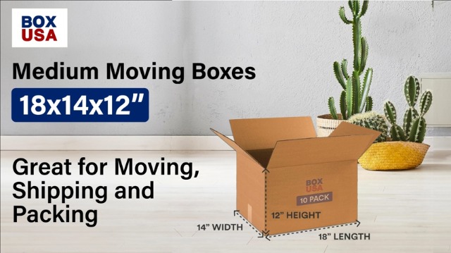 Image of BOX USA Moving Boxes Medium 18 inchL x 14 inchW x 12 inchH 10-Pack | Corrugated Cardboard Box for Shipping, Mailing, Packing, Packaging and Storage 18x14x12