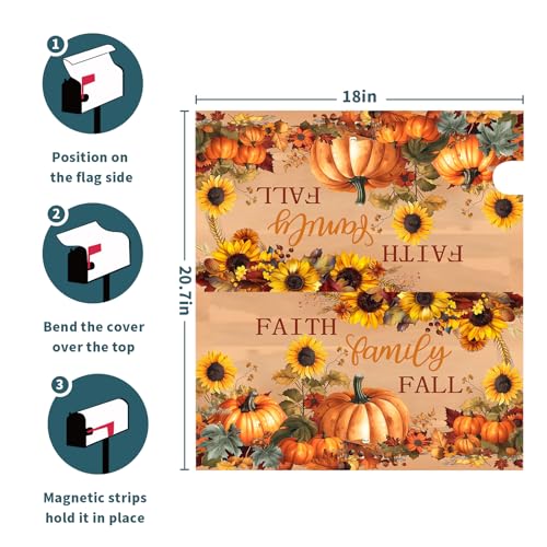 Image of Fall Mailbox Covers Magnetic Standard Size 18X21 Inch Autumn Harvest Pumpkin Decorative Mailbox Covers Magnetic Thanksgiving Maple Leaf Mailbox Post Cover Mailbox Wraps Decor for Home Garden Yard