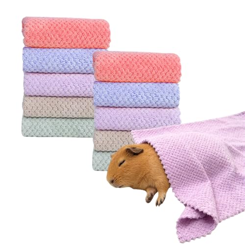 Orizizhic 10 Pcs Guinea Pig Fleece Blanket, 5 Color Guinea Pig Bedding 12 x 12In Reusable Small Animal Soft Sleep Mat Washable Pet Pad for Hamster Cage Accessories Kitten Puppy