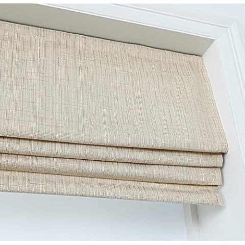 Cordless Room Darkening Roman Shades for Windows, Textured Woven Thermal Insulated Roman Blind, Vanilla 33" Wx64 H Cover