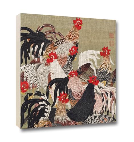 キャンバス画 【世界の名画】 伊藤若冲 壁紙 アートパネル 壁絵 風水 玄関 絵 開運 祝い ☆奇想派☆ 日本画 動物画 幻想 写実 動植綵絵 複製画 art 絵画 芸術 名画 お洒落 飾る 壁掛け インテリア(400×400, 群鶏図)