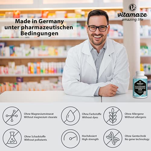 VITAL-Komplex mit Glucosamin, Chondroitin, MSM, hochdosiert, 240 Kapseln für 2 Monate mit Vitamin C, Natürliche Nahrungsergänzung ohne Zusätze, Made in Germany