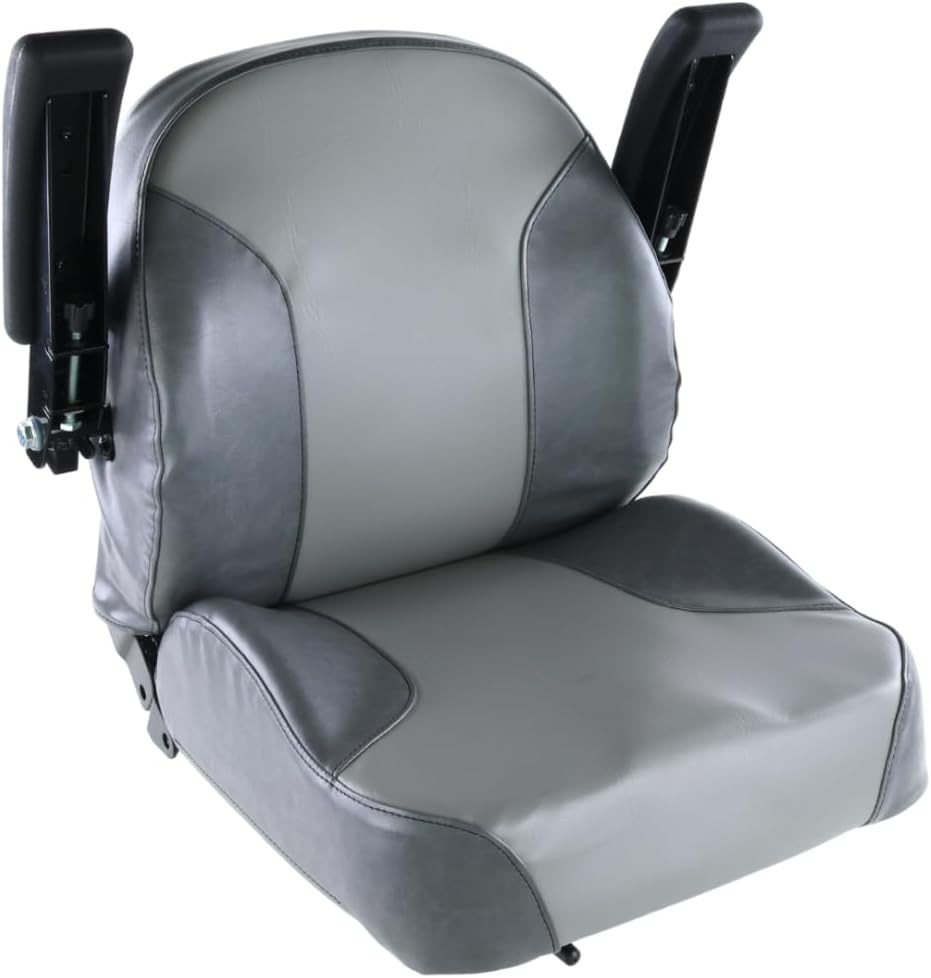 Universal Gray Zero Turn Lawn Mower Tractor Seat with Flip-Up Armrests & 6" Adjustable Slides - Fits Exmark, Scag, Ferris, Hustler, Gravely, Bobcat, Toro, John Deere & More