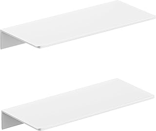 White Metal Floating Shelf 2-Piece Set, Adhesive Wall Shelves in Thickened Aluminium Wall Mounted Shower Caddy, Ideal for Display & Storage in Living Room, Bedroom, Bathroom (11.7")
