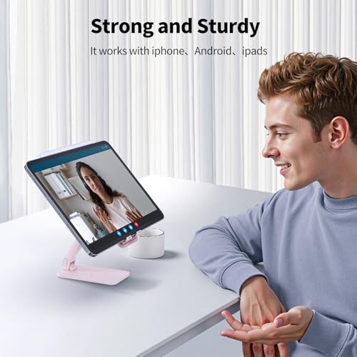 Image of iWALK Magnetic Cell Phone Stand for Desk, Angle and Height Adjustable Mobile Phone Holder, Foldable Magnet Stand for iPhone 17 16 15 14 13 12 Pro Max and iPad, Cell Phone Holder for Samsung, Pink