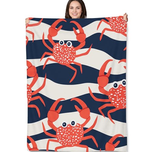 Turamurra Crab Blanket Gifts - Fun Red Crab Soft Fleece Throw Blankets - Perfect for Beach Lovers, Coastal Decor, and Kids - 50x60 Inches