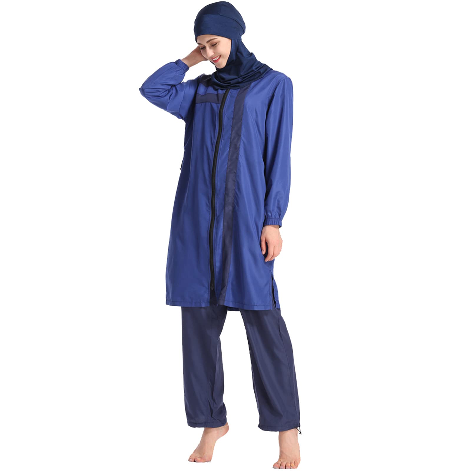 Traje de baño musulmán para Mujer Conjunto de 3 Piezas Traje de baño Deportivo islámico Ropa de Playa Burkini de Cubierta Completa con Gorro de natación
