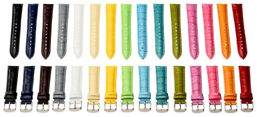 Clockwork Synergy - (Set of 15) 2 Piece Ss Leather Classic Croco Grain Interchangeable Replacement Watch Band Strap 20mm - Men Women