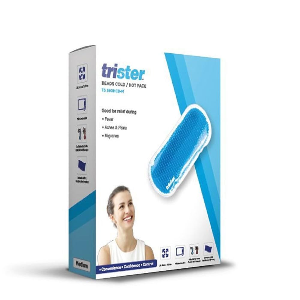 Trister Beads Cold/Hot Pack Medium TS-590HCB - Microwavable & Freezable Reusable Pain Relief - 26x10cm - Flexible for Fever, Migraines, Sports Injuries