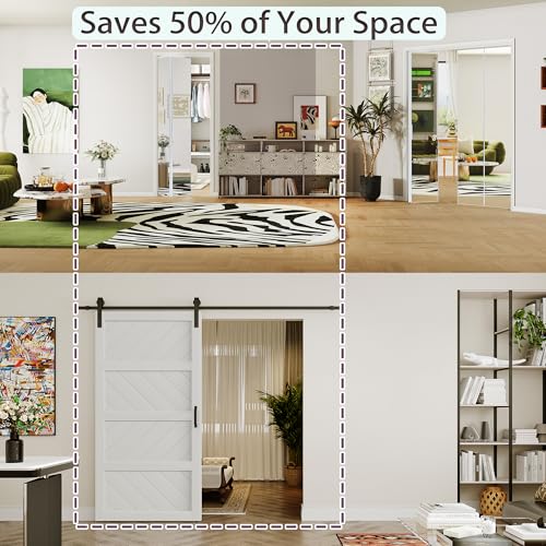 Image of Bifold Door for 30 inchx80 inch Opening, Preassembled Aluminum Alloy Mirrored Folding Door with Hardware Kit Included, Interior Bi fold Barn Door for Bedroom & Closet, Silver